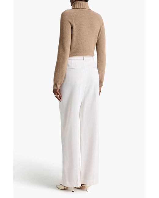 Brunello Cucinelli White Belted Pleated Wool Straight-Leg Pants