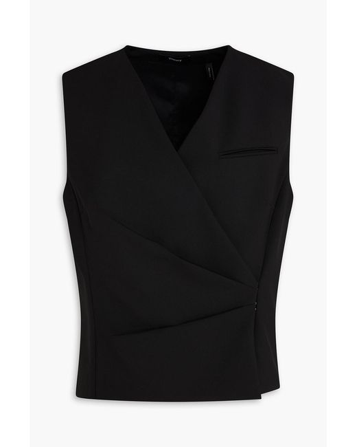 Theory Black Pleated Wool-Blend Crepe Vest