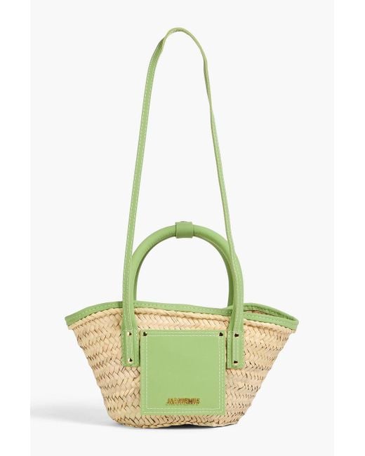 Jacquemus Green Le Petit Panier Soli Leather-Trimmed Raffia Tote