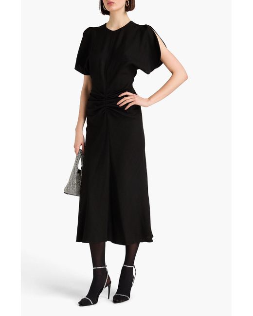 Victoria Beckham Black Ruffled Crepe Midi Dress