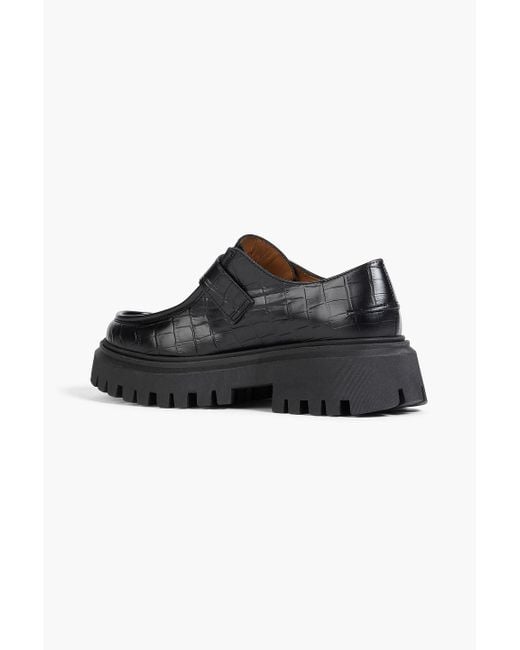 Maje Black Loafers aus leder mit krokodileffekt und schnalle