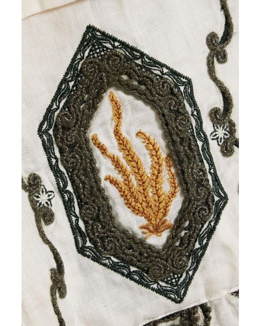 Agua Bendita White Frida Calado Embroidered Linen Midi Shirt Dress