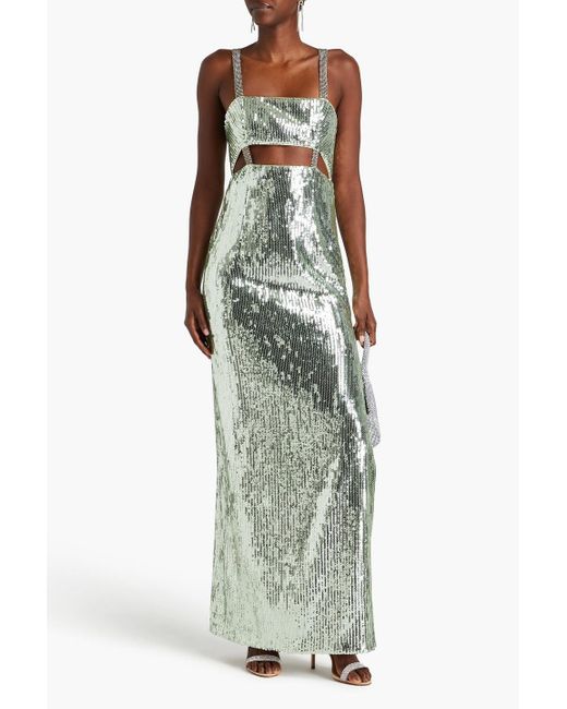 Galvan White Rebecca Cutout Sequined Tulle Gown
