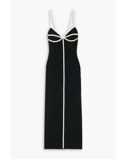 Mara Hoffman Black Sasha Piped Ribbed Cotton-blend Midi Dress