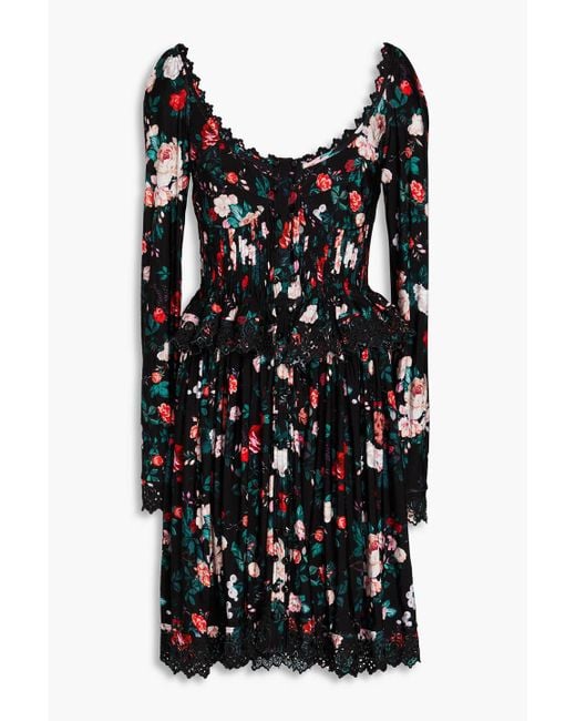 Rabanne Black Floral-print Broderie Anglaise Mini Dress