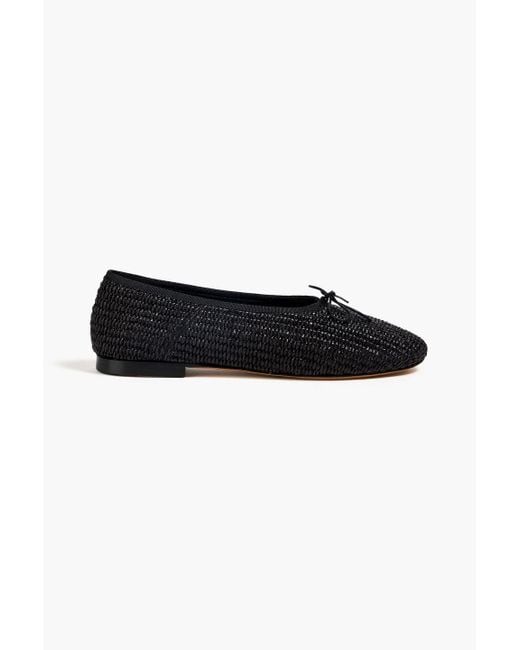 Mansur Gavriel Black Bow-detailed Raffia Ballet Flats