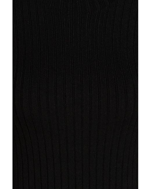 Sandro Black Cutout Faux Pearl-embellished Ribbed-knit Mini Dress