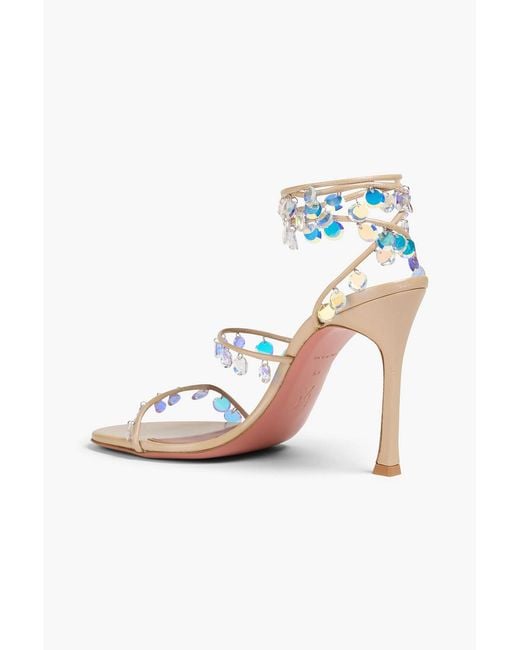AMINA MUADDI Pink Tina 105 Crystal-Embellished Leather Sandals