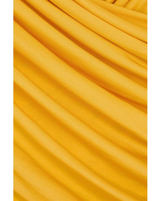 TOVE Yellow Wrap-effect Gathered Stretch-jersey Maxi Dress