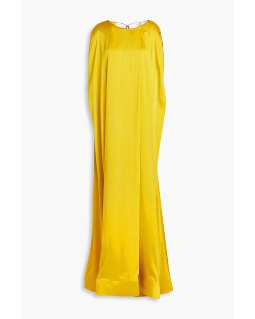 Roksanda Yellow Parvina drapierte robe aus seidensatin mit cape-effekt