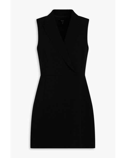 Theory Black Wrap-effect Crepe Mini Dress