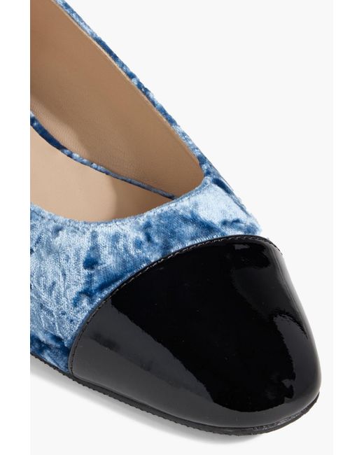 Stuart Weitzman Blue Pearl Embellished Crushed-velvet Ballet Flats