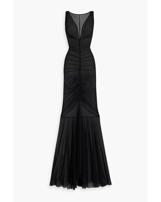 Norma Kamali Black Tara Ruched Stretch-Mesh Gown