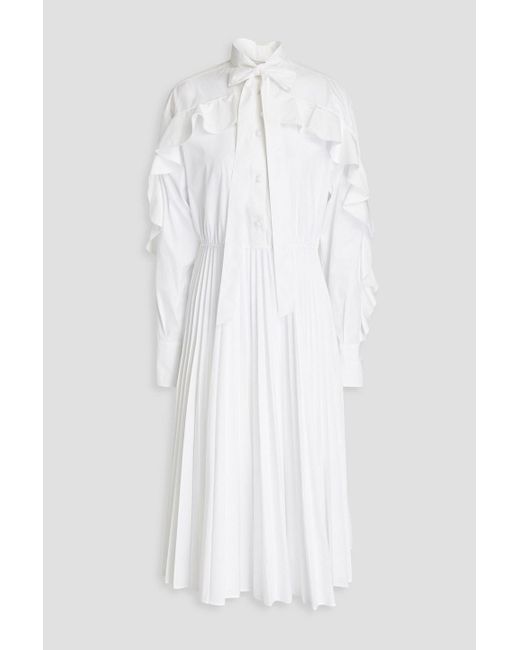 Valentino Garavani White Ruffled Pleated Cotton-blend Poplin Midi Shirt Dress