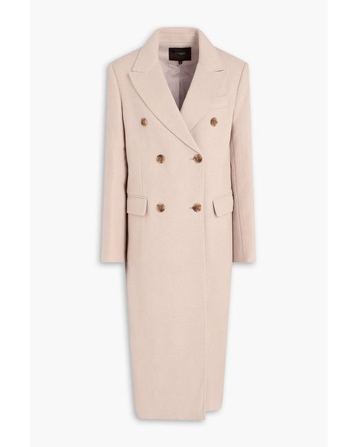 Maje Natural Double-Breasted Wool-Blend Flannel Coat
