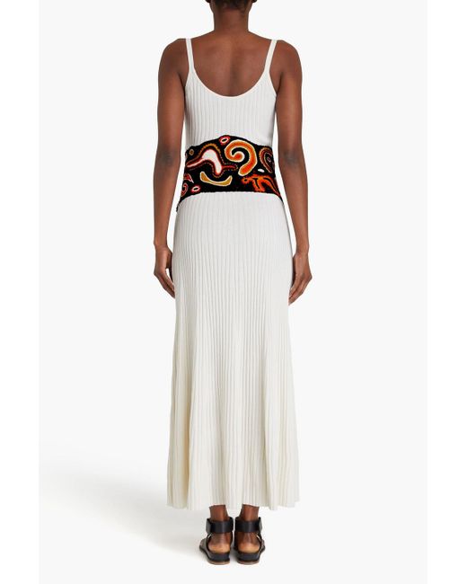 Gabriela Hearst White Mila Crochet-paneled Ribbed Cashmere And Silk-blend Maxi Dress
