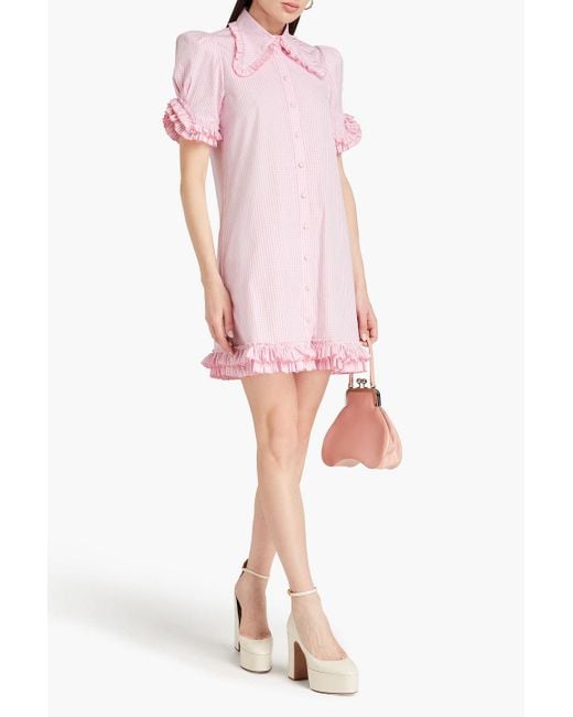 The Vampire's Wife Pink Courage Ruffled Gingham Cotton-poplin Mini Shirt Dress