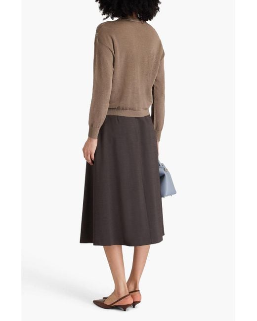 Brunello Cucinelli Brown Sequin-Embellished Linen-Blend Sweater