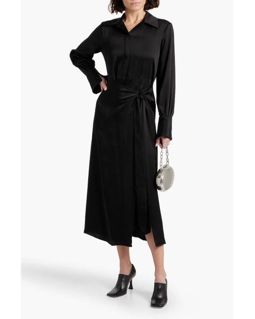 Jonathan Simkhai Black Samba hemdkleid in midilänge aus glänzendem crêpe mit wickeleffekt