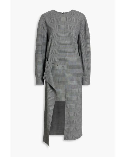 Tibi Gray Snap-Detailed Prince Of Wales Checked Tweed Midi Dress