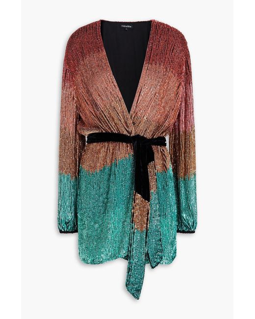 retroféte Green Gabrielle Sequined Woven Mini Wrap Dress