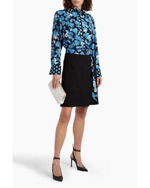 Diane von Furstenberg Blue Olia Printed Chiffon And Cady Wrap Dress