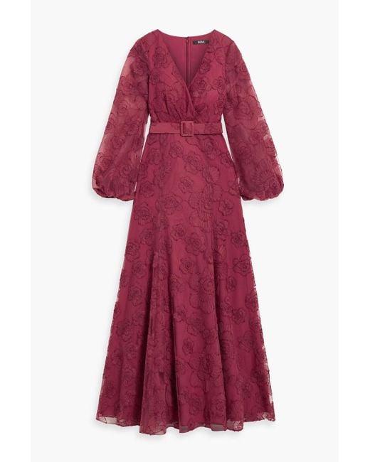 Badgley Mischka Belted Embroidered Tulle Gown