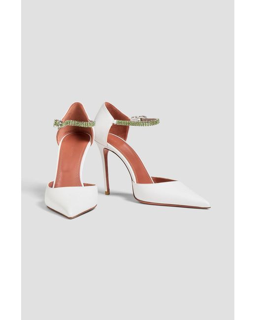 AMINA MUADDI White Ursina Crystal-embellished Leather Pumps