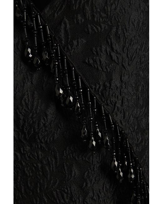 Ganni Black Midi-wickelkleid aus cloqué mit zierperlen