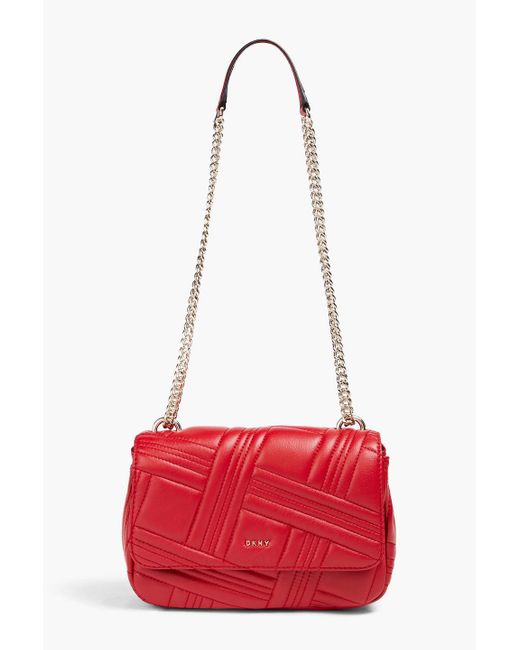 DKNY Red Allen Quilted Leather Shoulder Bag