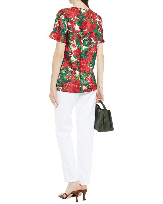 Dolce & Gabbana Red Floral-print Silk-twill Top