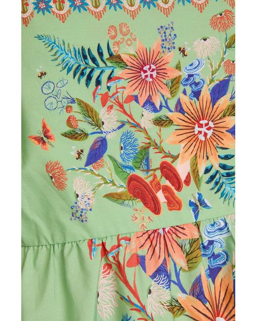 Farm Rio Green Floral-print Cotton-poplin Mini Dress
