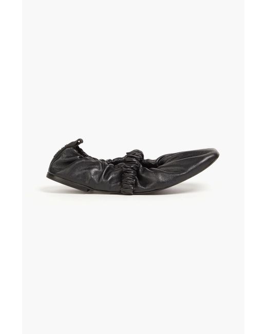Ganni Black Ruched Leather Ballet Flats