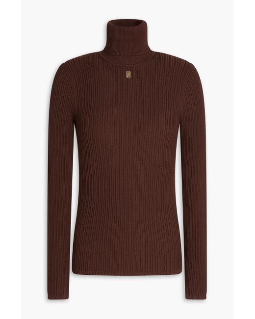 Sandro Brown Cable-knit Lyocell-blend Turtleneck Sweater