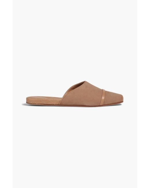 Malone Souliers Rene Leather-trimmed Suede Slippers in Camel (Natural ...