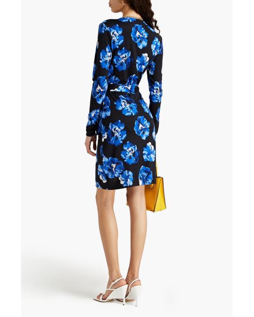 Diane von Furstenberg Blue Julian mini-wickelkleid aus seiden-jersey mit floralem print
