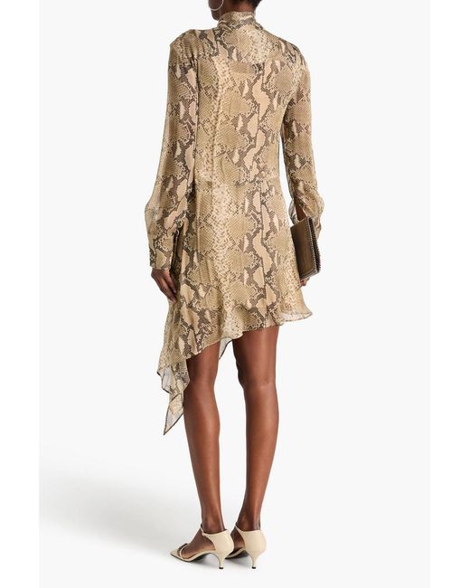 Stella McCartney Natural Pussy-Bow Snake-Print Silk-Chiffon Midi Dress