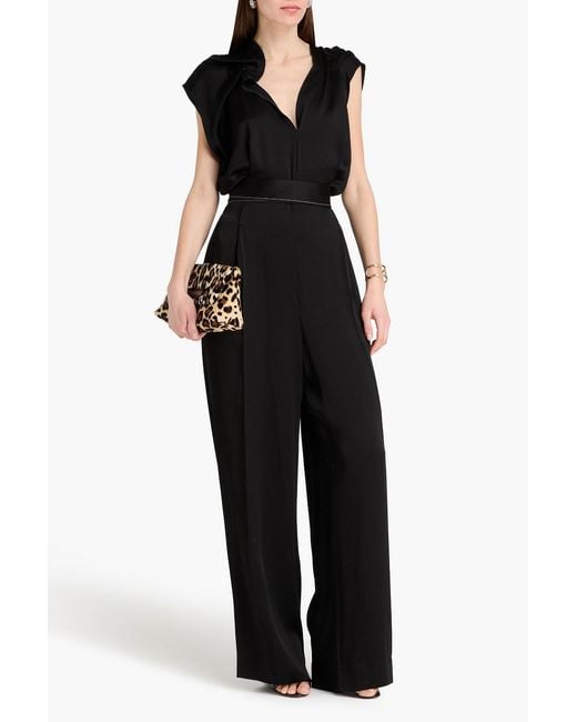 Victoria Beckham Black Satin-Crepe Wide-Leg Jumpsuit
