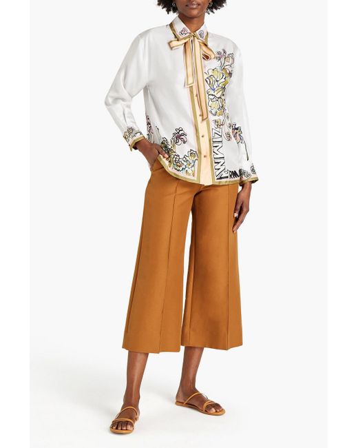 Pussy-bow Floral-print Silk-twill Shirt 