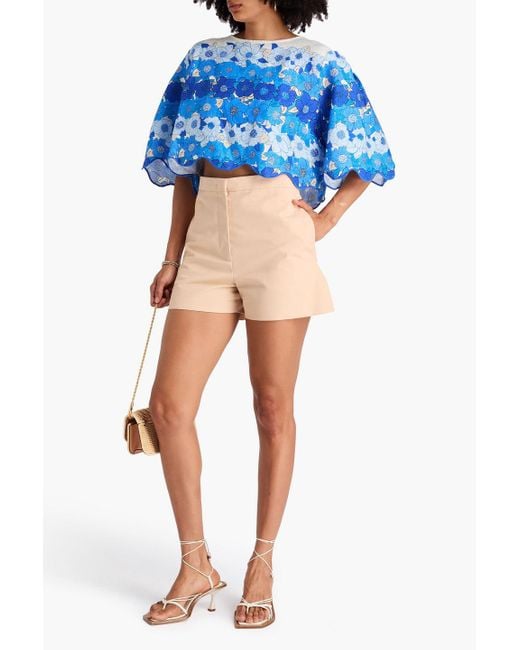 Farm Rio Blue Cropped Floral-Print Linen Top