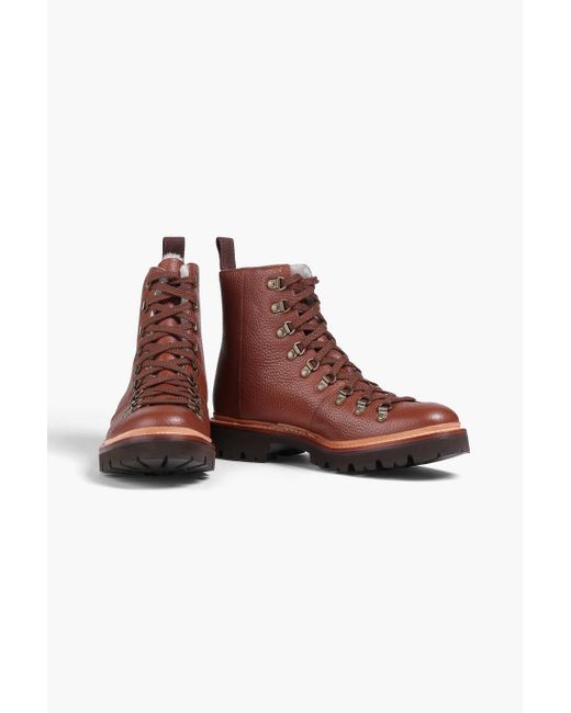 GRENSON Brown Nanette Shearling-lined Pebbled-leather Combat Boots
