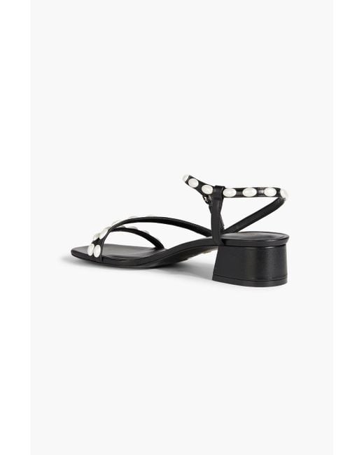 Stuart Weitzman Black Pearlita 35 Faux Pearl-Embellished Leather Sandals