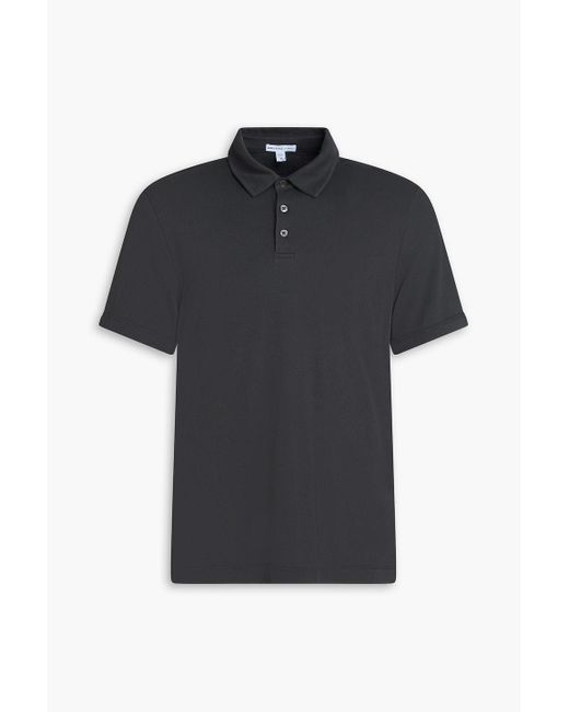 James Perse Black French Cotton-Terry Polo Shirt for men