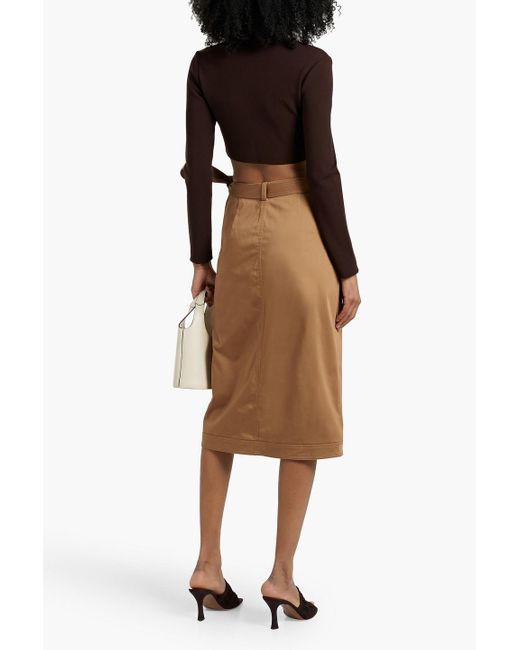 Veronica Beard Brown Madeline Wrap-Effect Cotton-Blend Midi Skirt