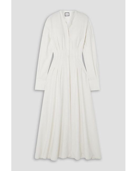 BEARE PARK White Pleated Wool-crepe Maxi Shirt Dress