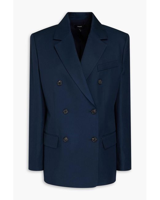 Theory Blue Double-breasted Twill Blazer