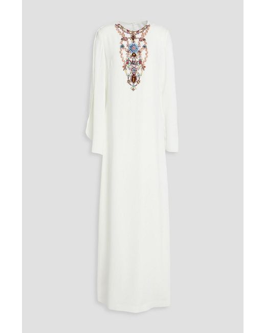 Costarellos White Crystal-Embellished Cady Gown