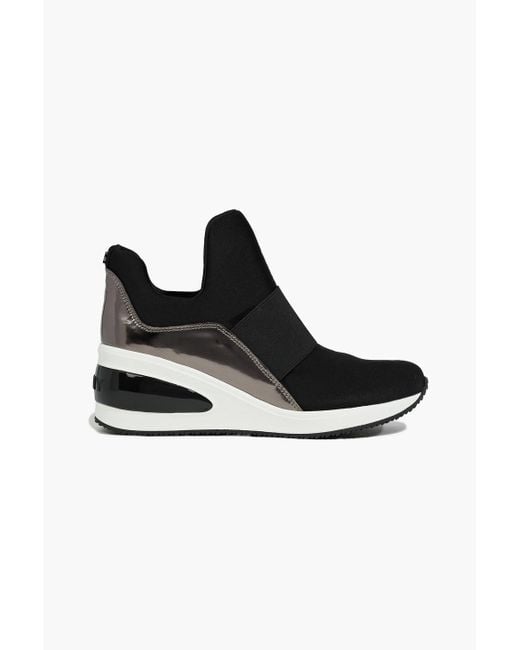 DKNY Borg Stretch-knit Slip-on Wedge Sneakers in Black | Lyst Canada