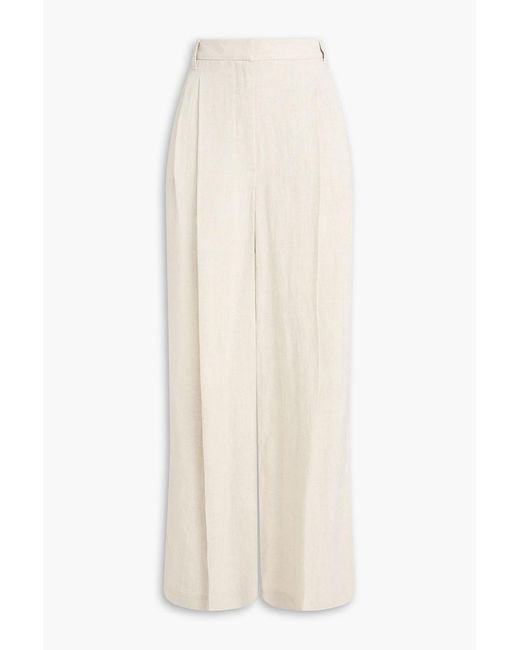 Brunello Cucinelli White Bead-Embellished Linen-Blend Wide-Leg Pants