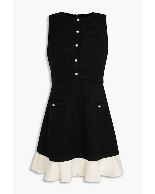Sandro Black Button-Embellished Cotton-Blend Tweed Mini Dress